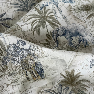 Luxury Safari Decor Fabric – Monochrome Animal Map – Curtain and Blind Making – Natural Cotton